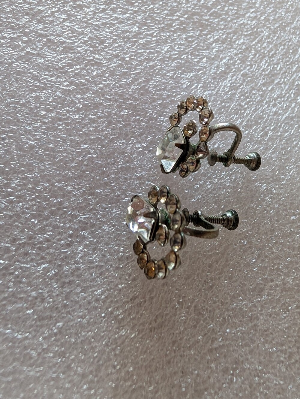 Crystal Flower Screw-Back Earrings - Clear/Silver